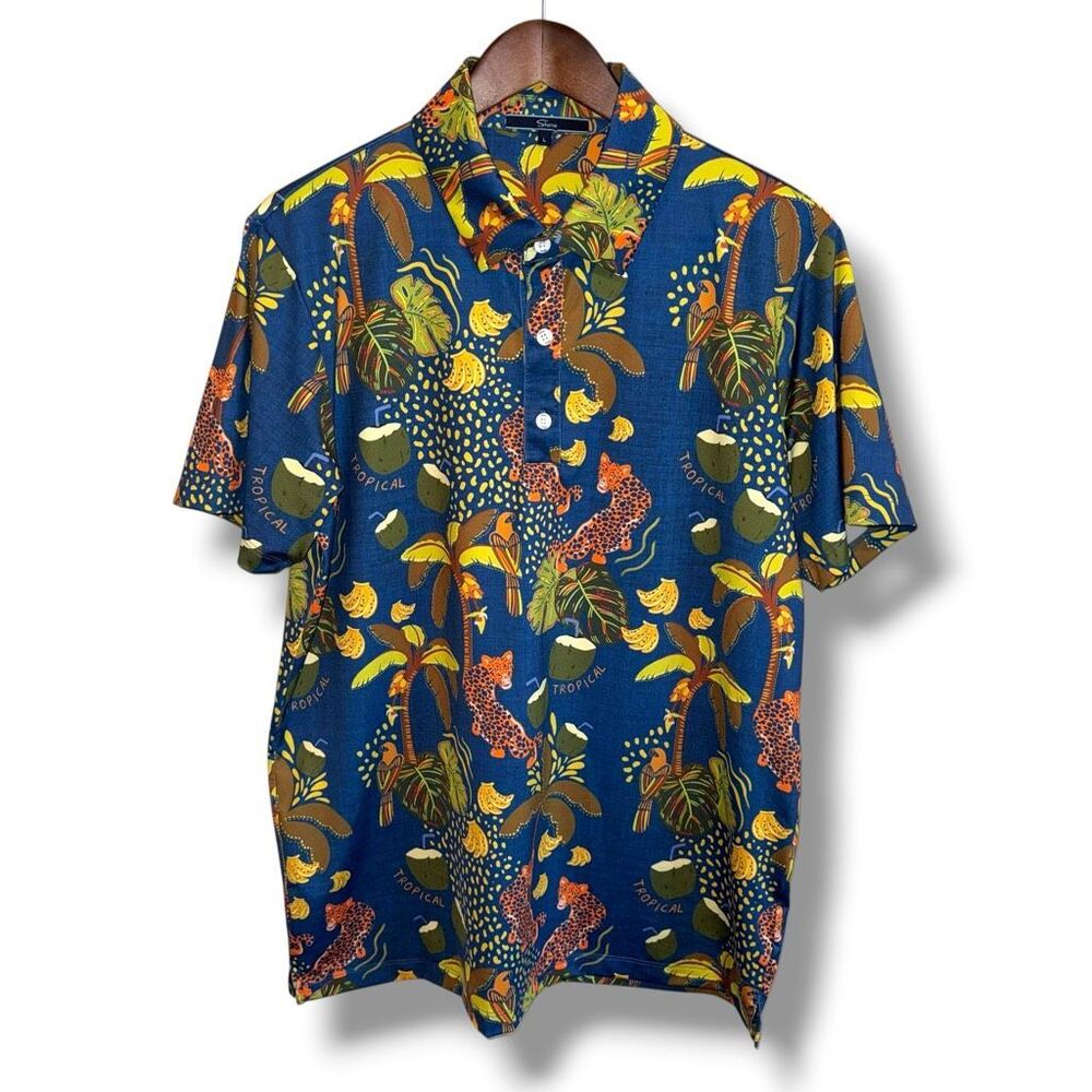 Shore Jungle Print Performance Made in USA Golf Polo Shirt Sz L